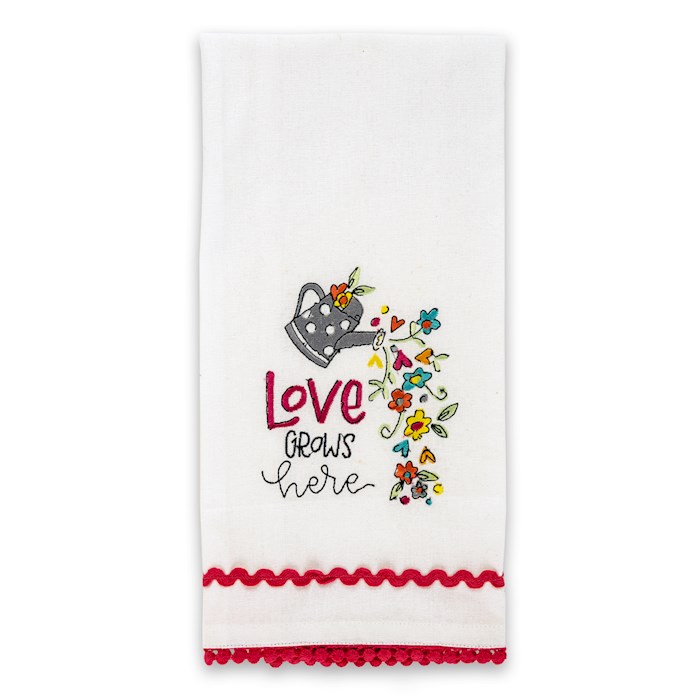 Tea Towel-Love Grows Here/Floral Embroidered (18 x 28) | SHOPtheWORD