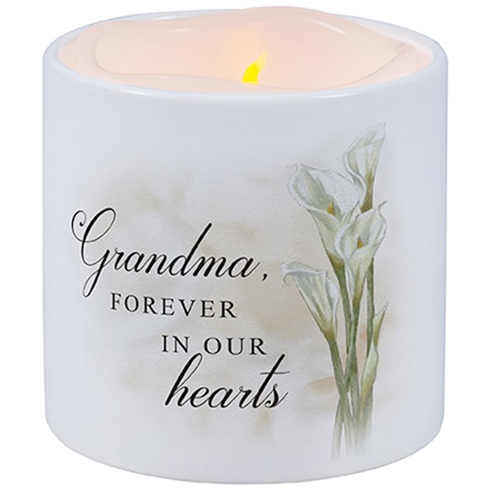 Candle With Ceramic Holder-Flickering LED--w/Timer-Vanilla-Grandma (3