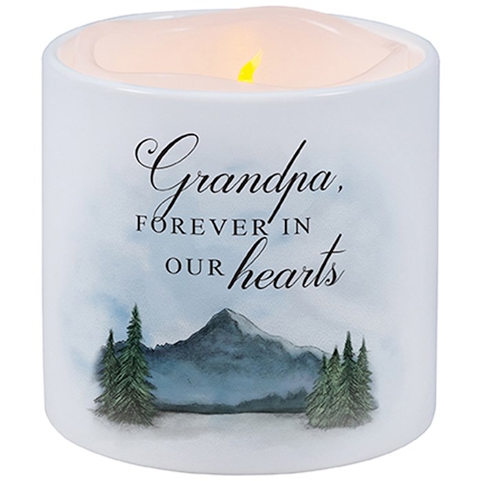 Candle With Ceramic Holder-Flickering LED--w/Timer-Vanilla-Grandpa (3
