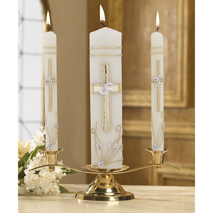 Candle-Wedding-Unity Set-Ornate Cross And Rings | SHOPtheWORD