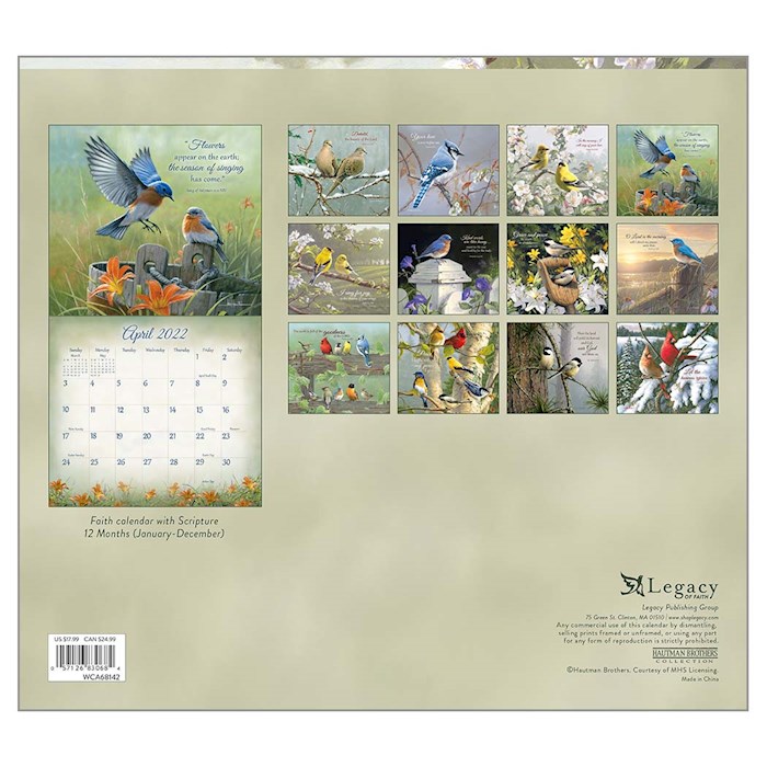 Wall Calendar-2022-Songbirds Of Faith w/2 Greeting Cards (13.66