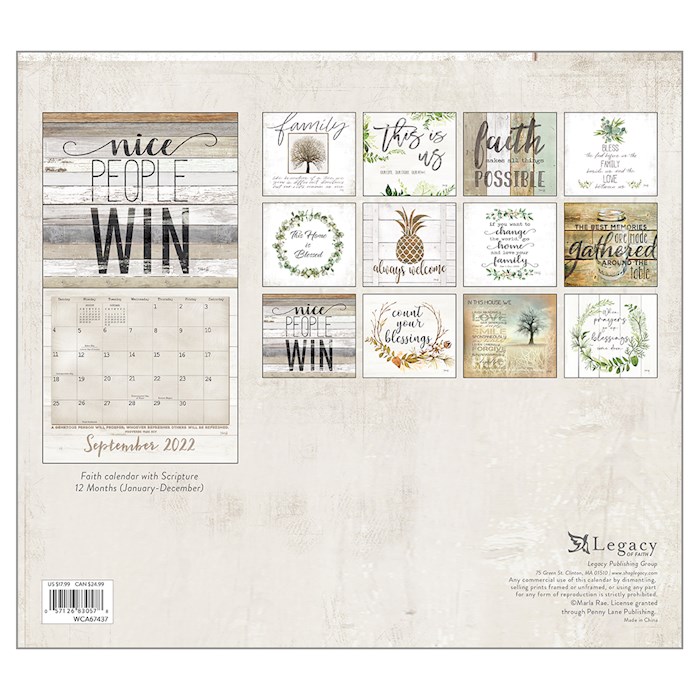Wall Calendar-2022-Faith And Family w/2 Greeting Cards (13.66