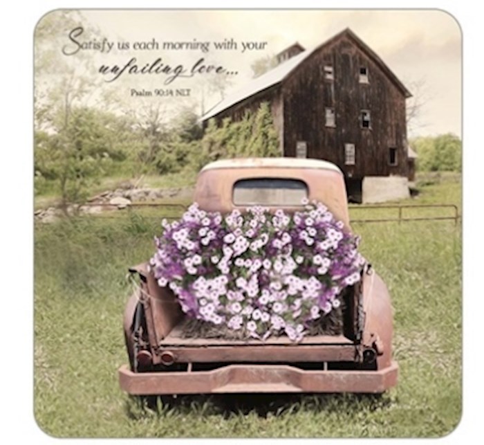 Boxed Coaster Set-Square Cork Back-Truck with Flowers (3.75