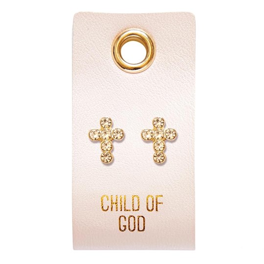 Earrings-Grow In Grace/Circle Cross Studs On Leather Tag | SHOPtheWORD
