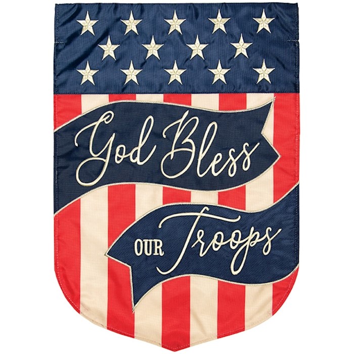 Flag-Garden-Applique-Bless Our Troops (12.5
