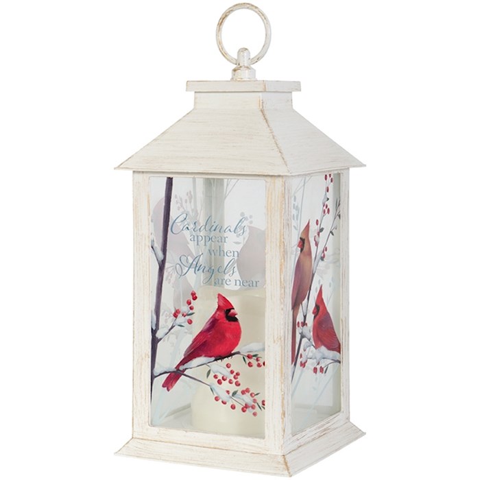 Lantern w/LED Candle & Timer-Cardinals Appear-White (13